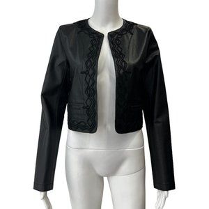 NWT Mimi Liberte Klein Black Embroidered Leather Hampden Crop Jacket sz 36/4